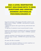 AQA A LEVEL RESPIRATION LATEST 2024 EXAM WITH 70 REAL QUESTIONS AND VERIFIED ANSWERS (RATIONALES PROVIDEDGRADED A+ 